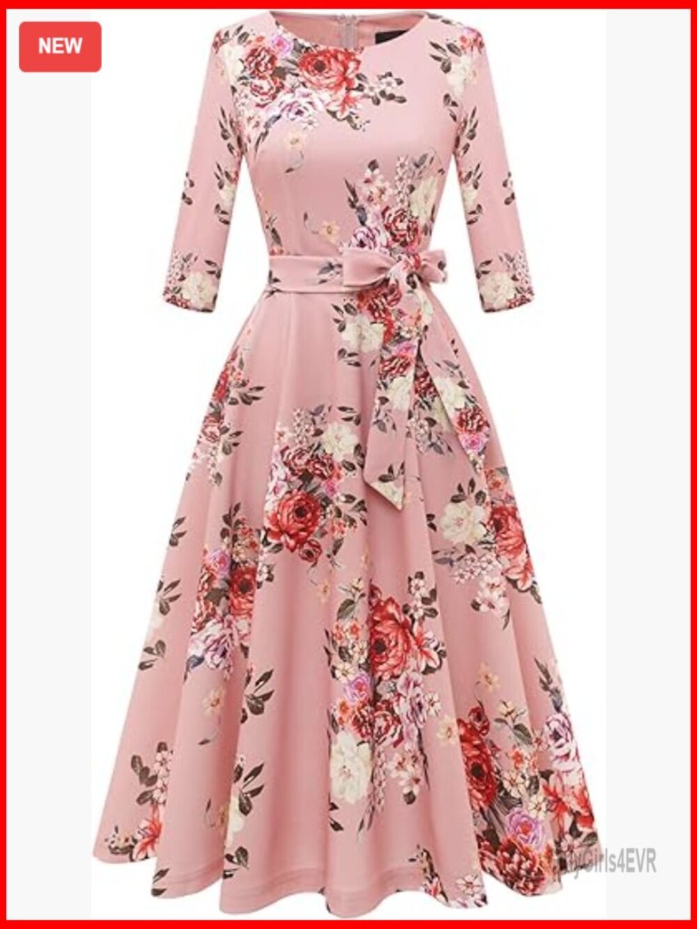 Vintage Cocktail Dress, 3/4 Sleeve, Wedding Guest, Fit & Flare, Tea Length